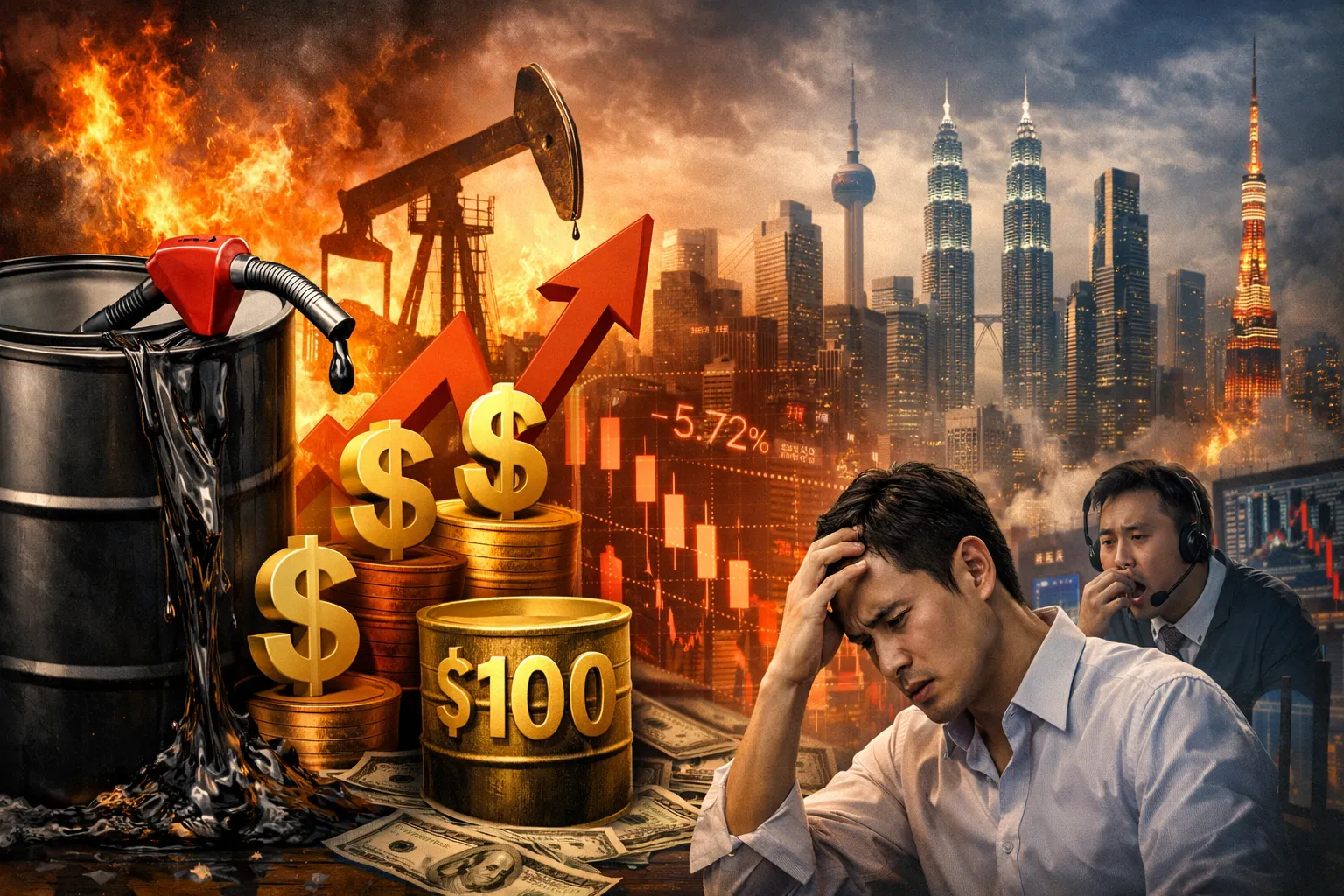 صدمة النفط تضرب آسيا.. الأسواق تتراجع وبرنت فوق 100 دولار مجدداً
